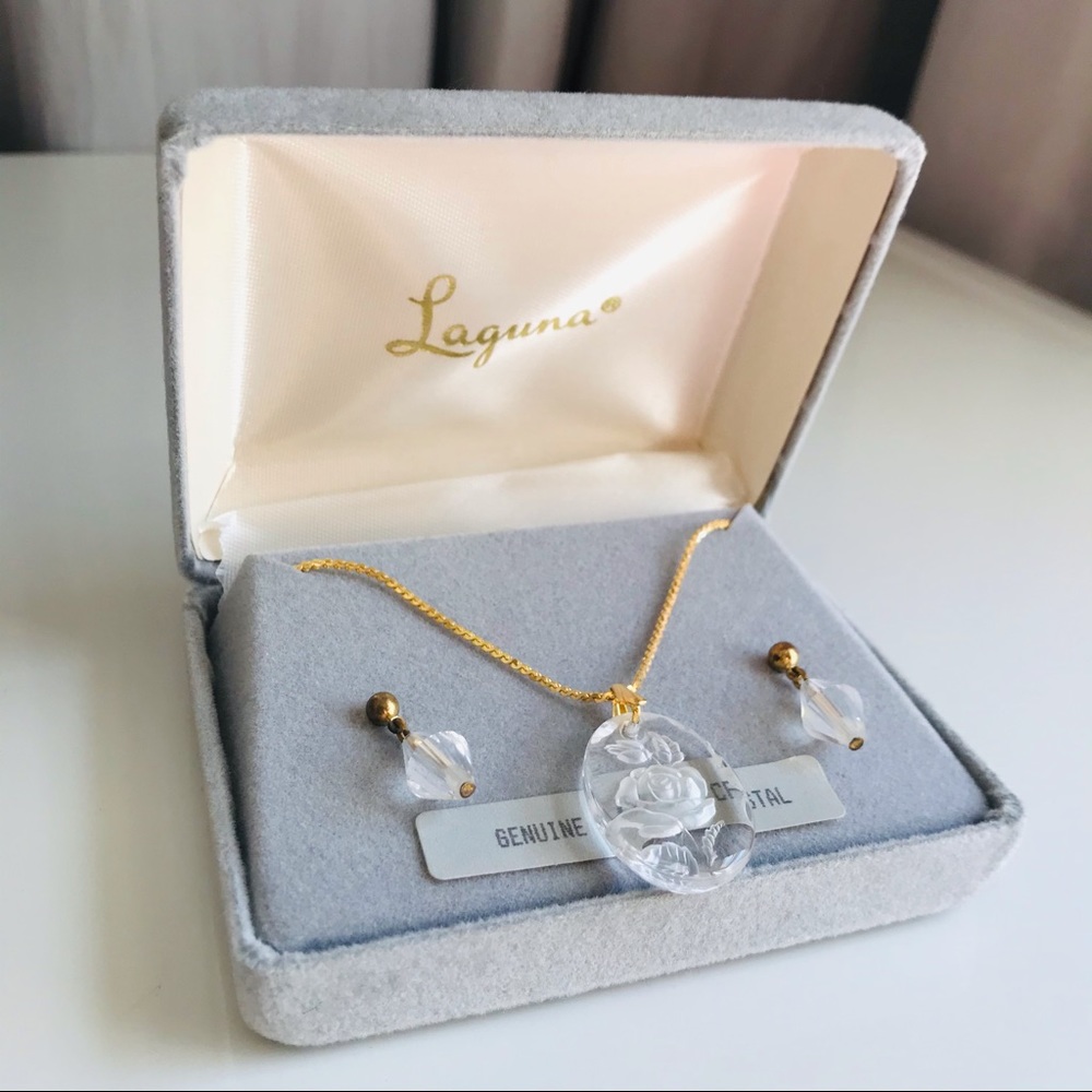 Vintage Laguna Crystal Etched Rose Set